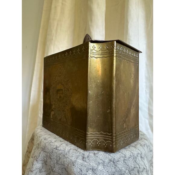 Vintage antique brass jar box lidded engraved trinket 5x4” decorative decor - Picture 9 of 16